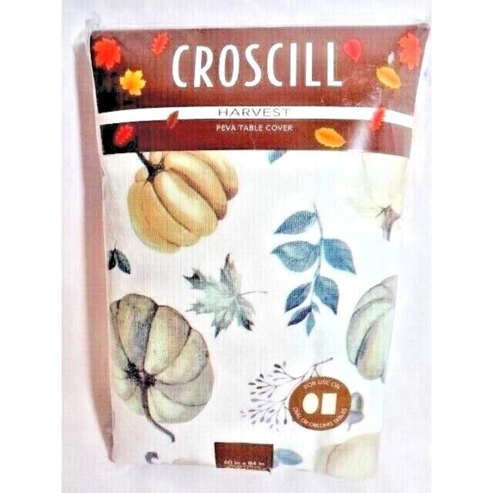 Croscill Harvest Watercolor Pumpkins Leaves Vinyl Tablecloth 84 x 60-inch Gift